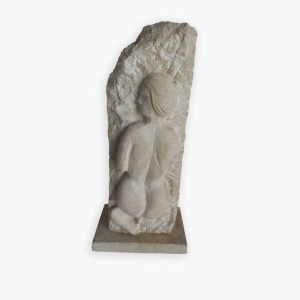 Shyness – Unique Abstract Local Testa Off-White Stone Sculpture by Bassam Kyrillos