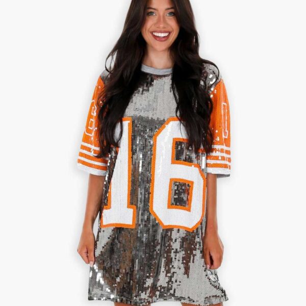 Glittery Orange Jersey mini Dress